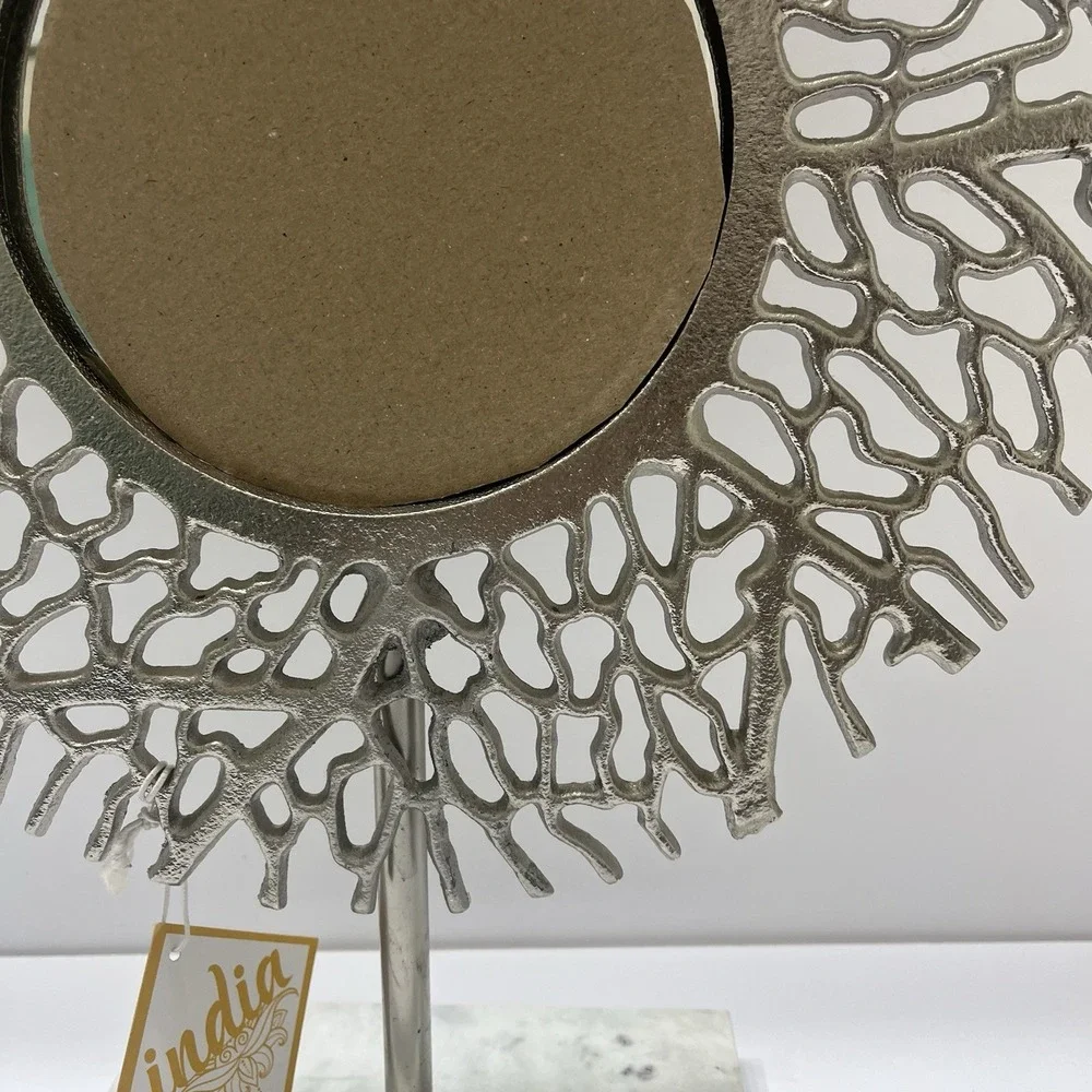 Silver Coral Tabletop Mirror Metal White Marble Base 17x14